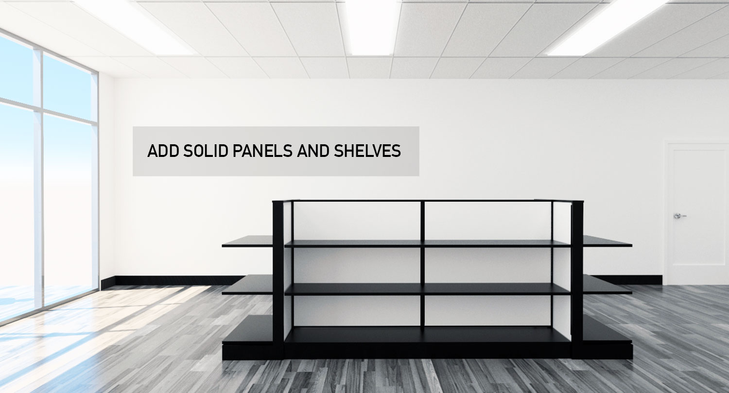 Retail Store Gondola Floor Modular Product Displays Panels and Shelves