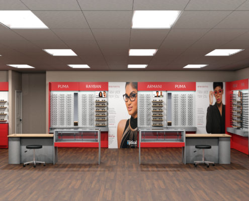 Optical Store Modular Counters With Wall Eyewear Display